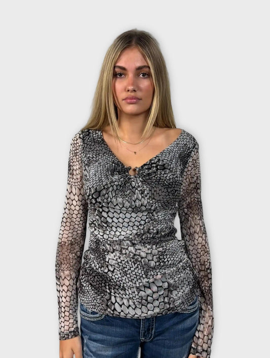front view, INC Snakeskin Print Vintage Top, vintage Y2K second hand piece