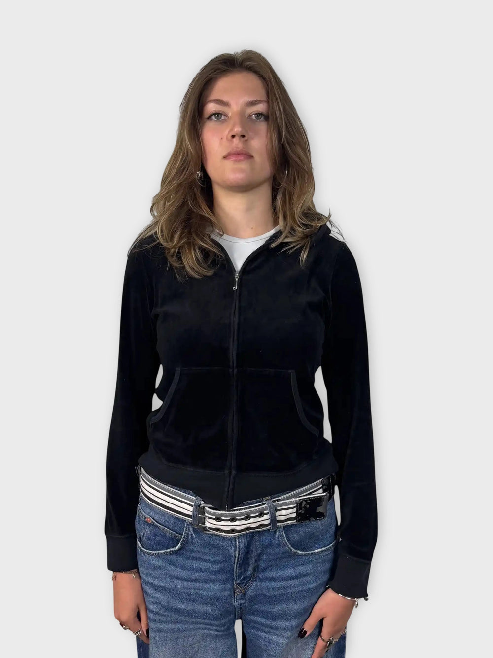 Black Juicy Couture Velour Hoodie with Chain-Trim JC Logo (L)