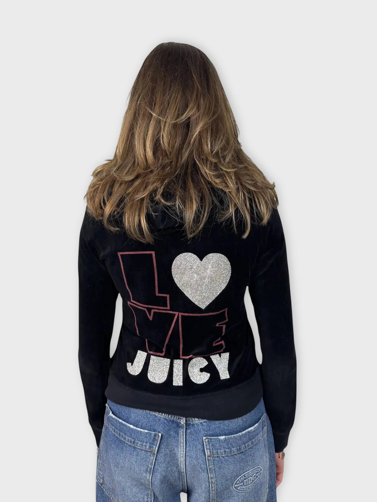 Black Juicy Couture Velour Hoodie with Chain-Trim JC Logo (L)