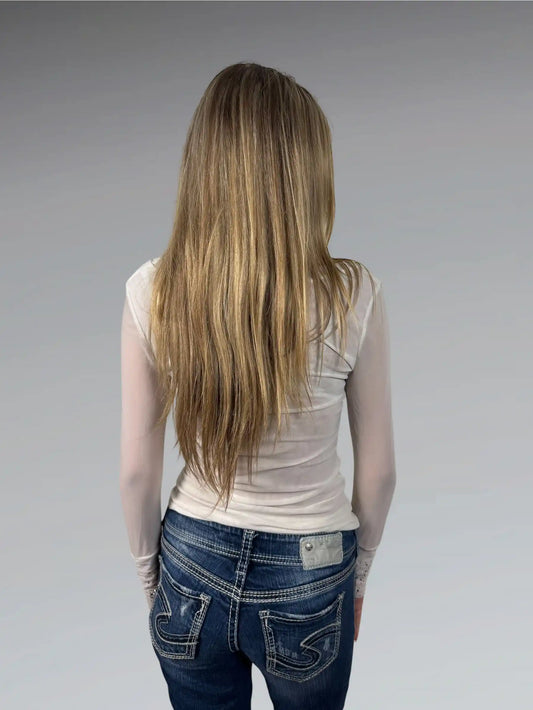 back view, Phido Beige Rhinestone Vintage Top, vintage Y2K second hand piece