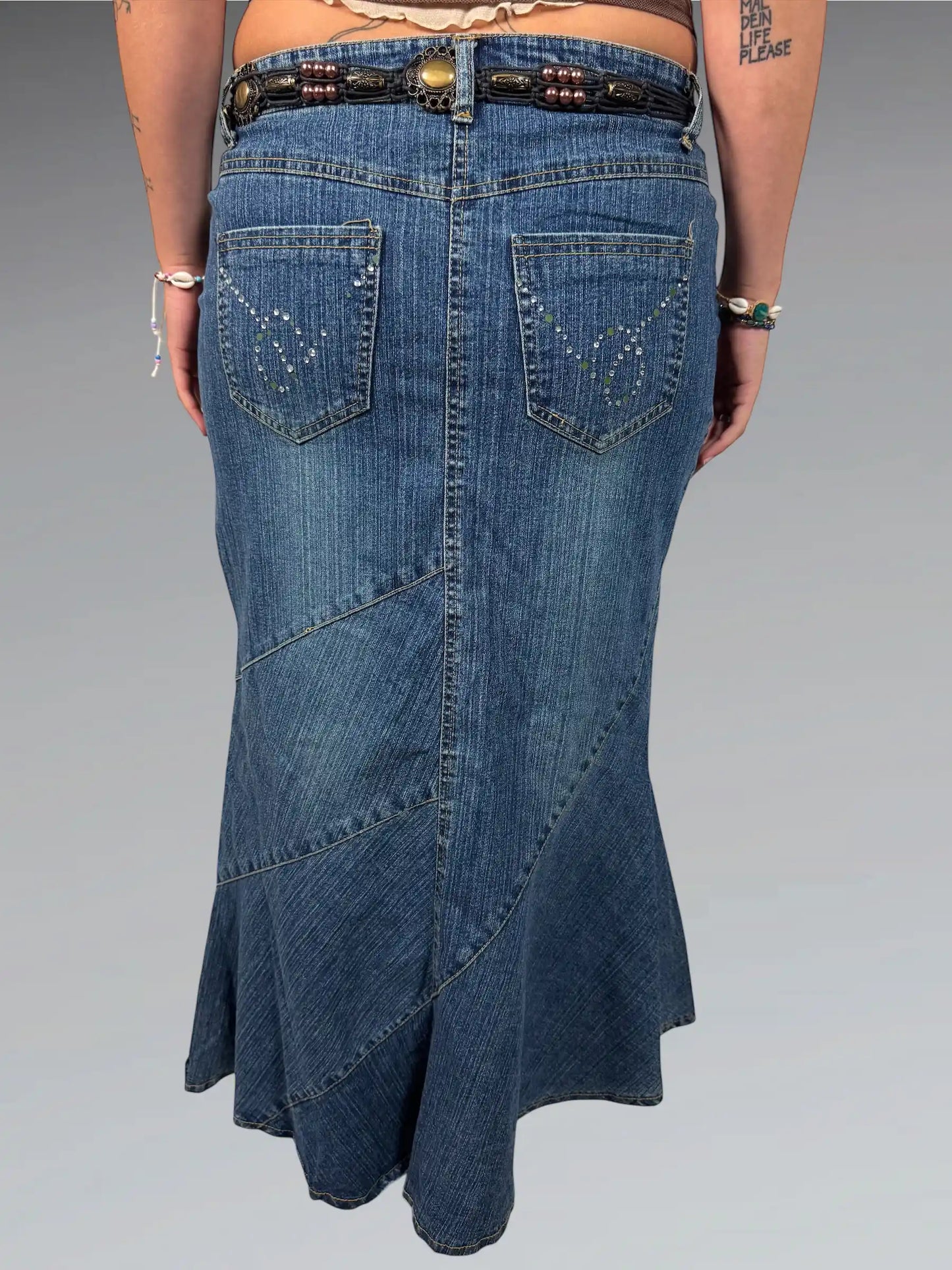 back view, Sweet Blues Blue Denim Skirt, vintage Y2K second hand piece
