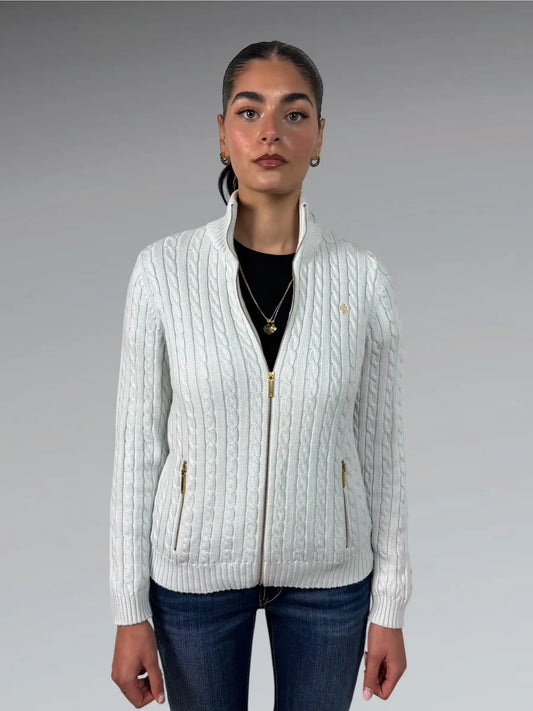 front view, Polo Ralph Lauren White Cable Knit Sweater, vintage Y2K second hand piece
