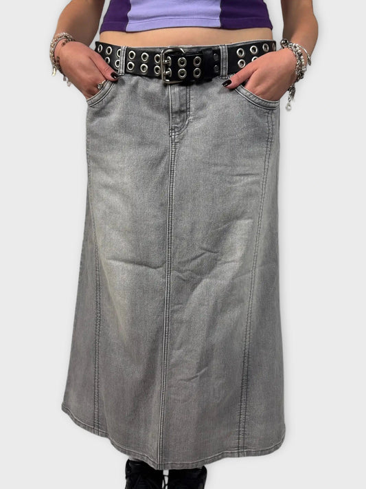 front view, Cato Light Grey Maxi Denim Skirt, vintage Y2K second hand piece