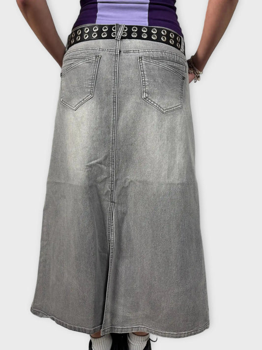 back view, Cato Light Grey Maxi Denim Skirt, vintage Y2K second hand piece