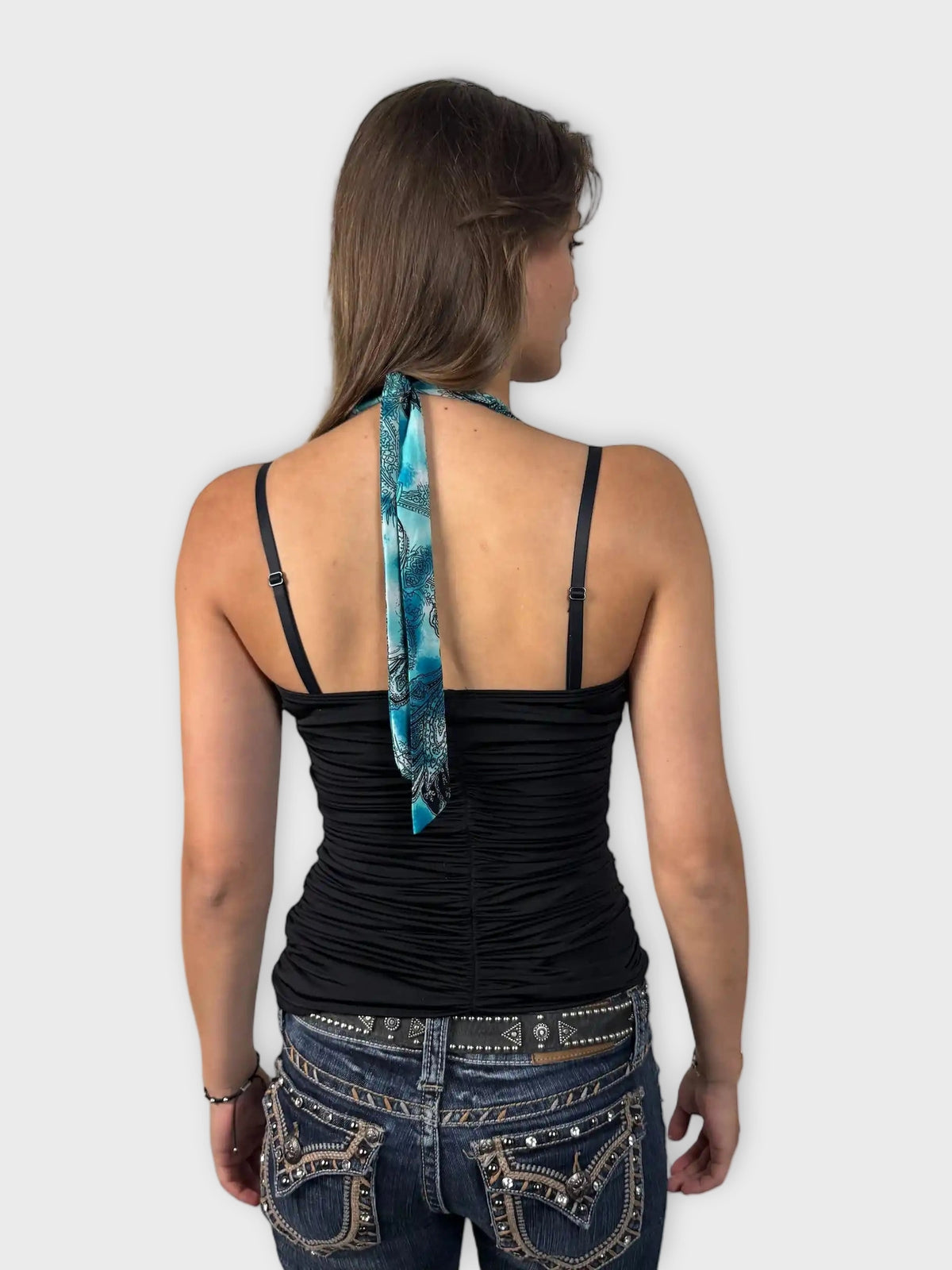 back view, Light Blue Paisley Halter Top, vintage Y2K second hand piece