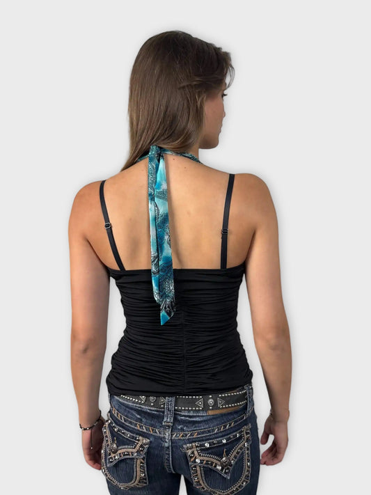 back view, Light Blue Paisley Halter Top, vintage Y2K second hand piece