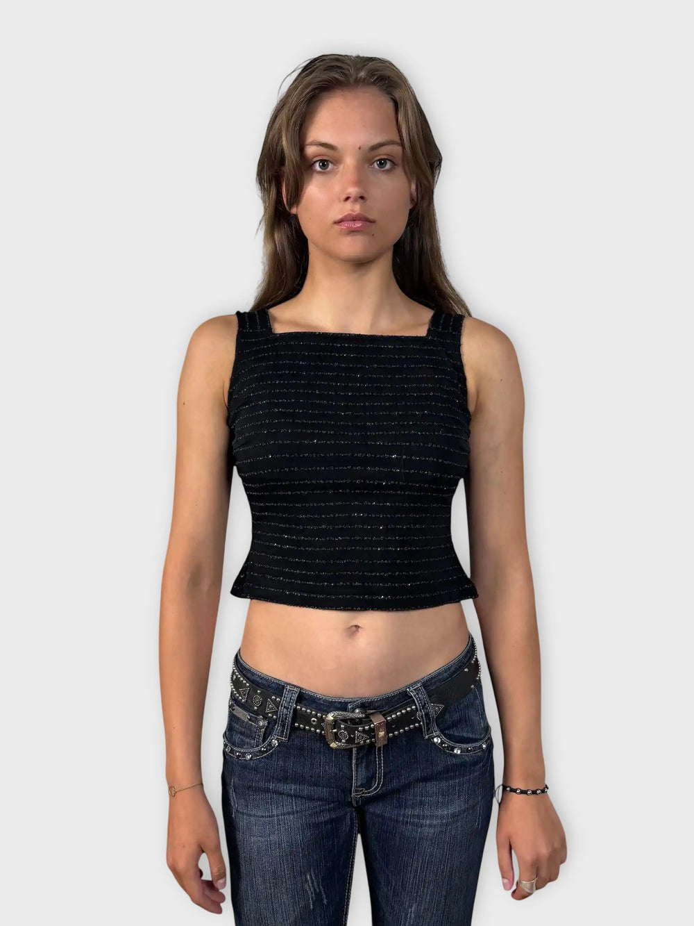 Black Metallic Halter Peplum Top (S)