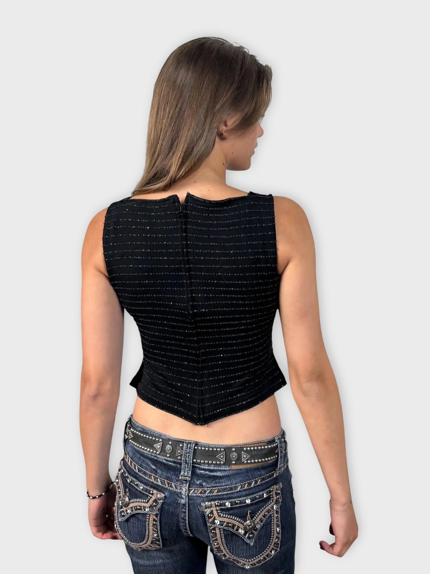 Black Metallic Halter Peplum Top (S)