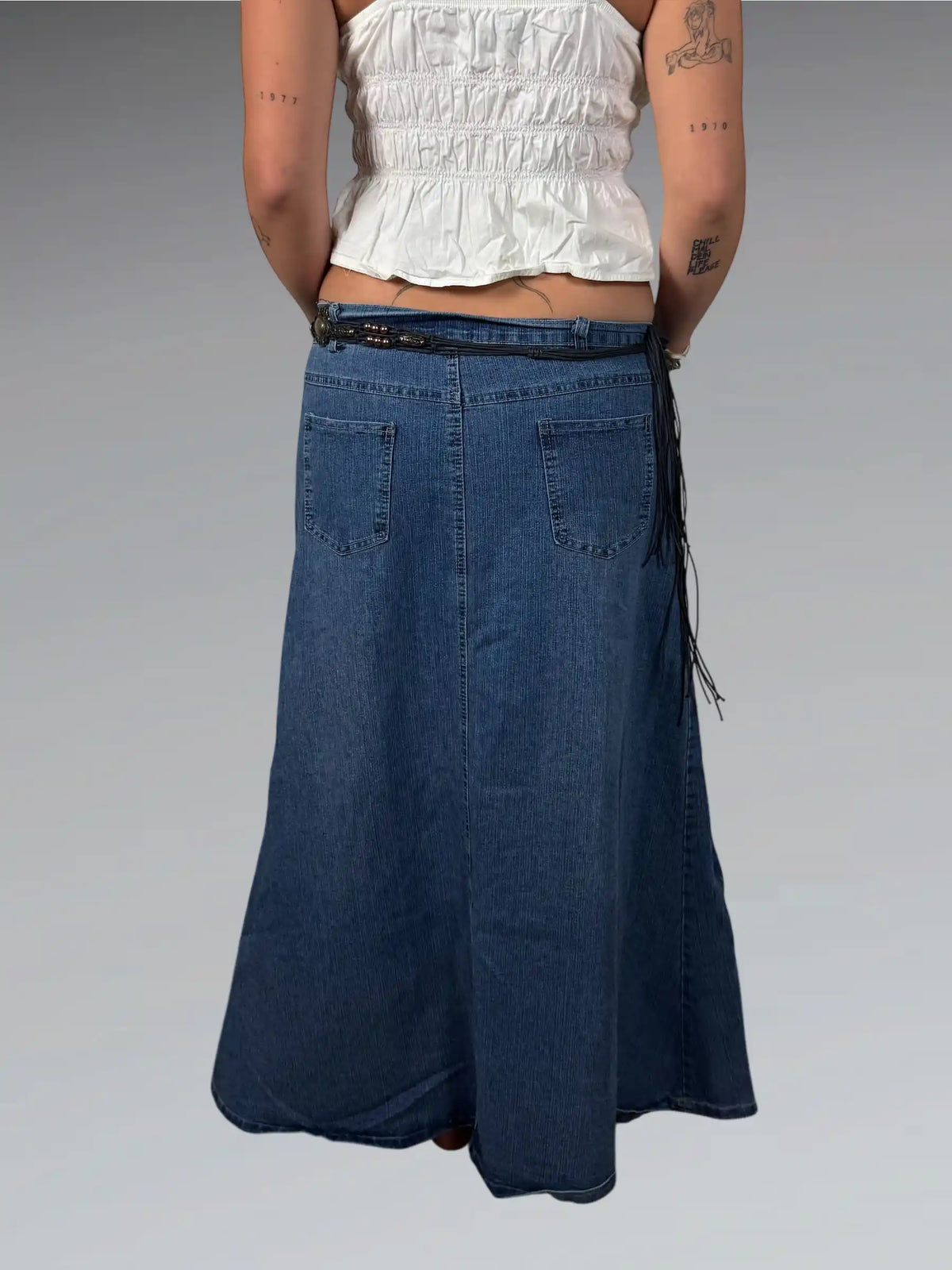 back view, Cal Fashion Blue Denim Maxi Skirt, vintage Y2K second hand piece