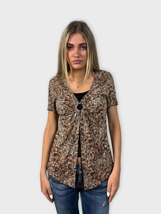 front view, Brittany Brown Abstract Pattern Tunic, vintage Y2K second hand piece