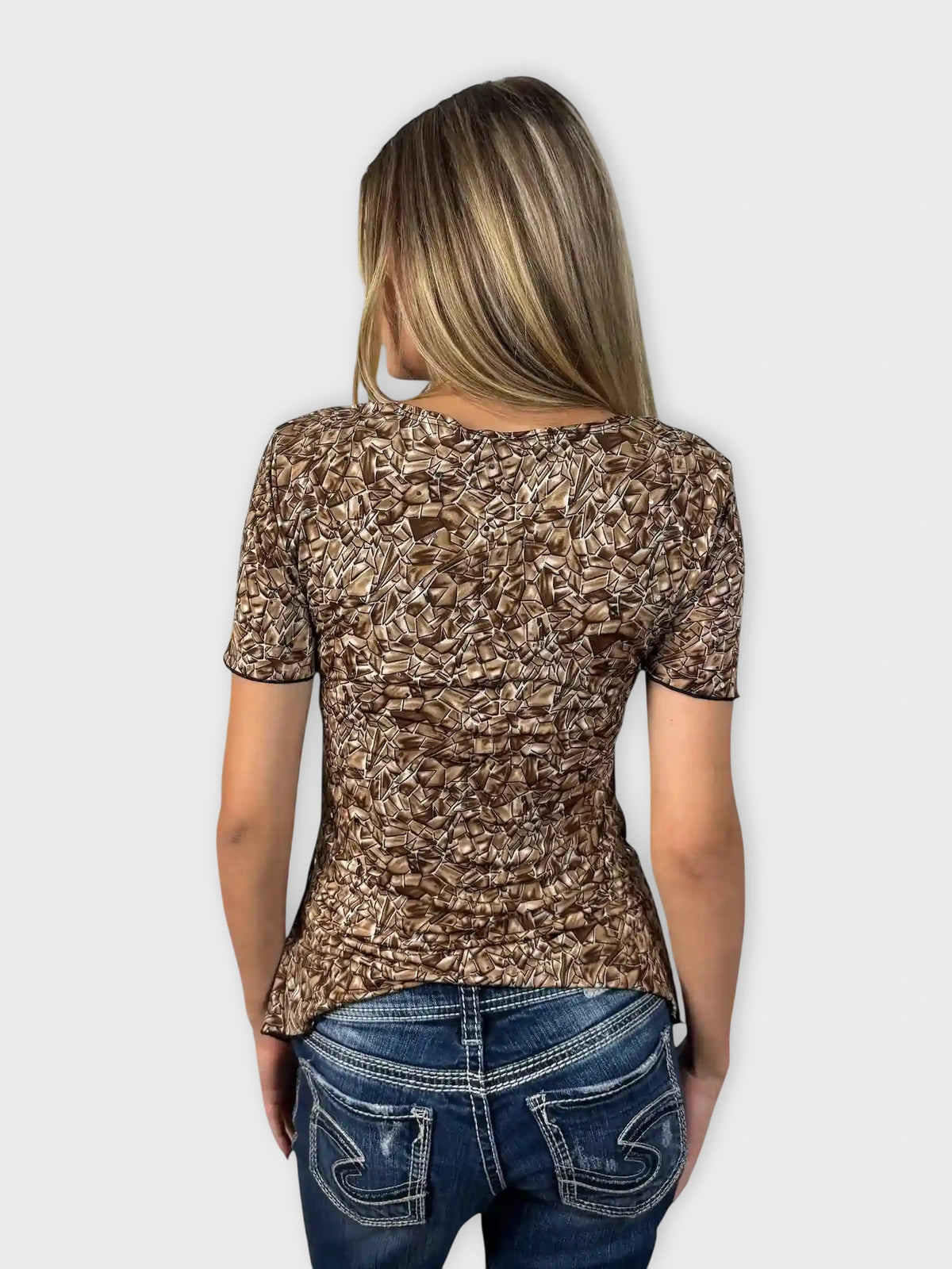 back view, Brittany Brown Abstract Pattern Tunic, vintage Y2K second hand piece