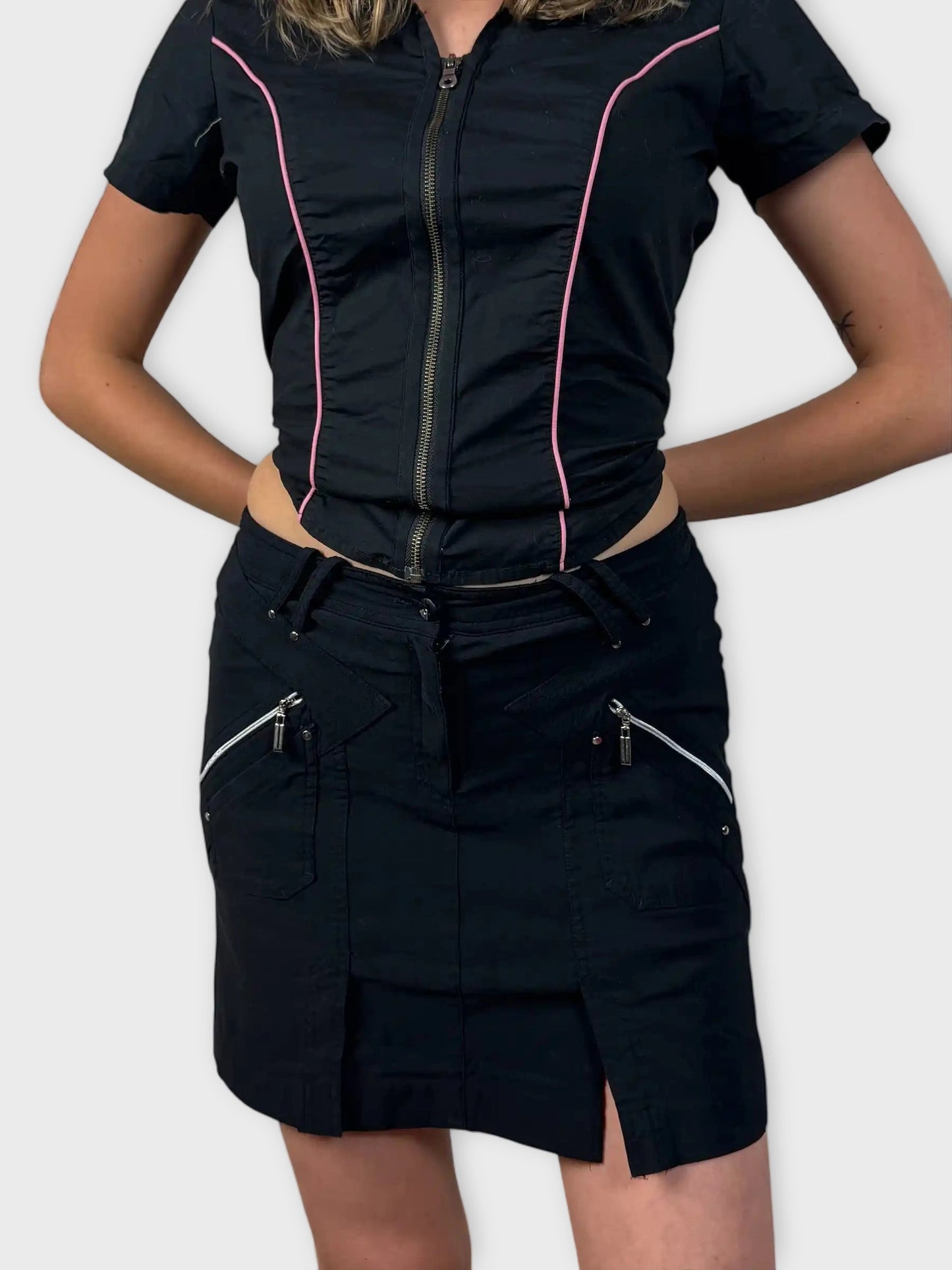 Jamie Sadock Black Zip Detail Skirt (M)