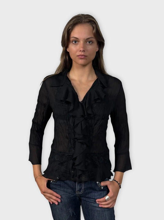 front view, Allison Taylor Chic Black Vintage Dress Top, vintage Y2K second hand piece