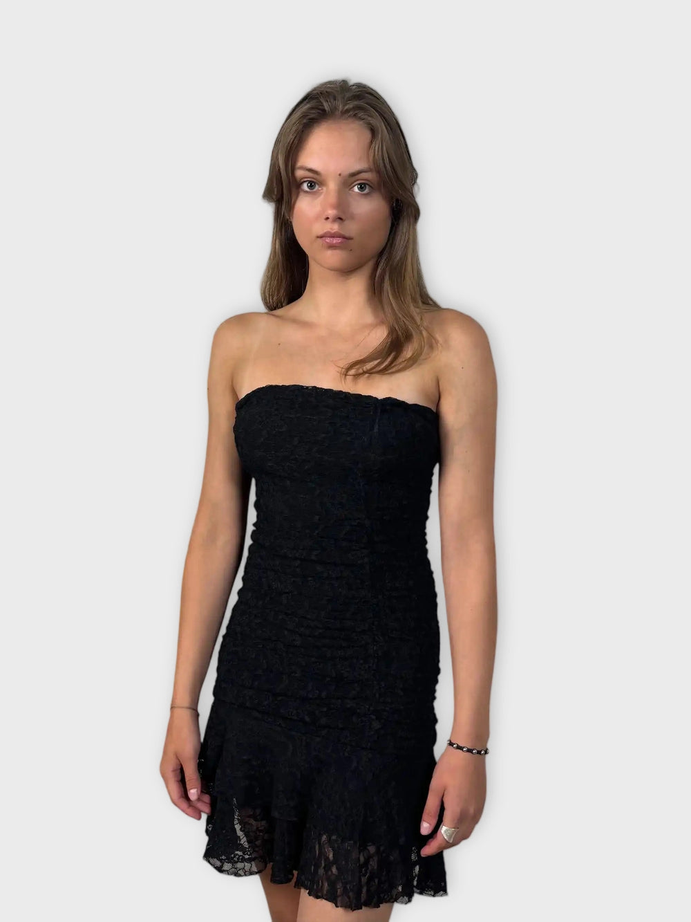 front view, Guess Jeans Guess Bow-Front Satin Cocktail Dress in Black, vintage Y2K second hand piece