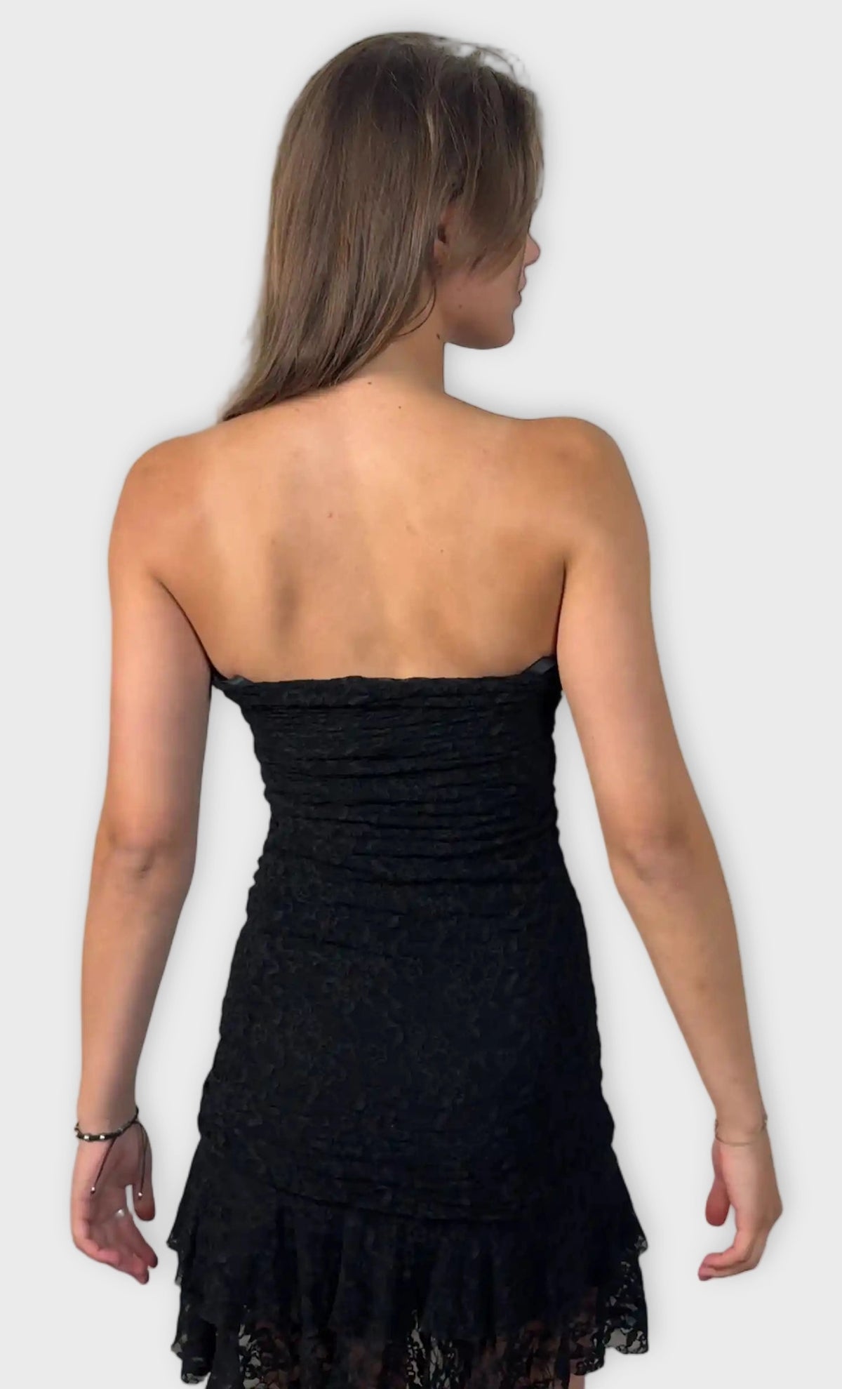 back view, Guess Jeans Guess Bow-Front Satin Cocktail Dress in Black, vintage Y2K second hand piece