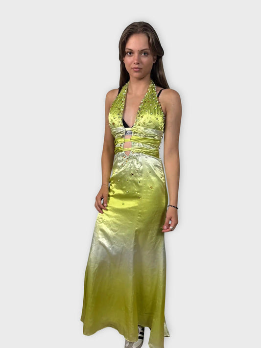 back view, Love Mel Emerald Dream Maxi Dress, vintage Y2K second hand piece