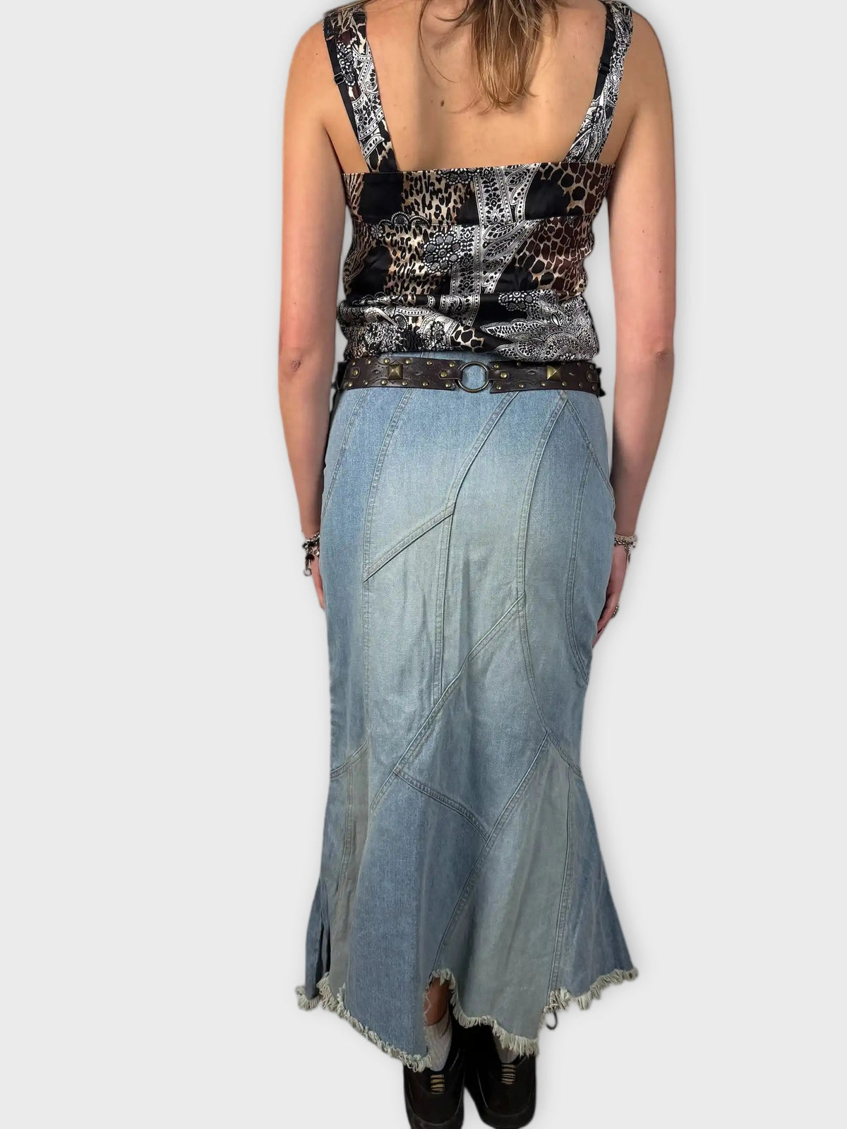back view, Free People Light Blue Bohemian Skirt, vintage Y2K second hand piece