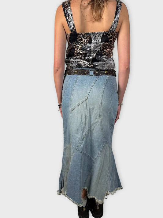 back view, Free People Light Blue Bohemian Skirt, vintage Y2K second hand piece