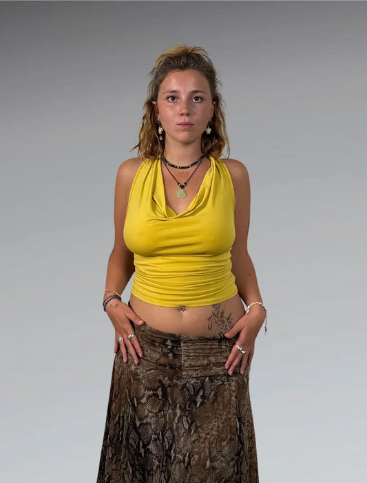 front view, Xoxo soft yellow tube top, vintage Y2K second hand piece