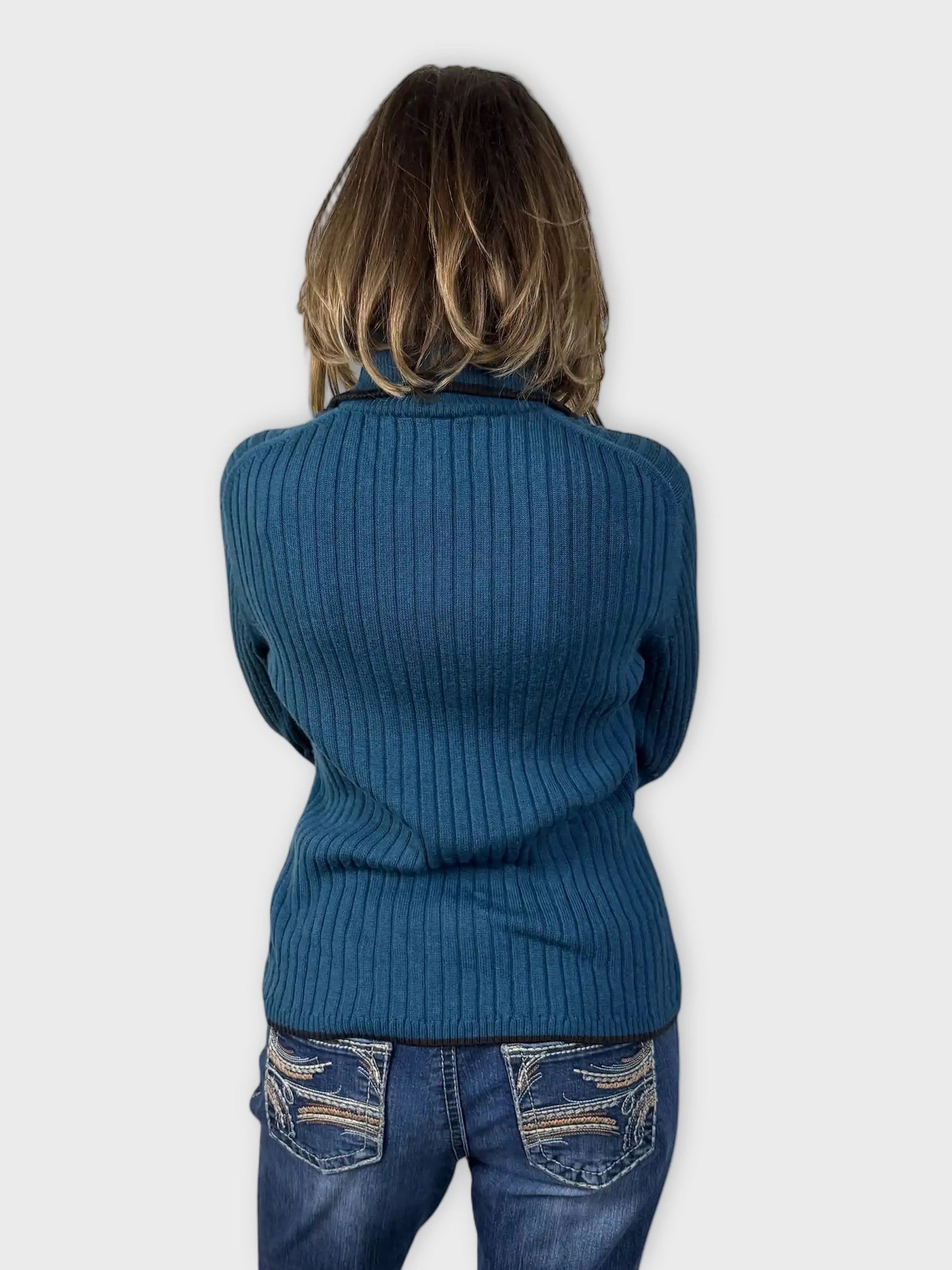 back view, Lacoste Blue Ribbed Zip-Up Cardigan, vintage Y2K second hand piece
