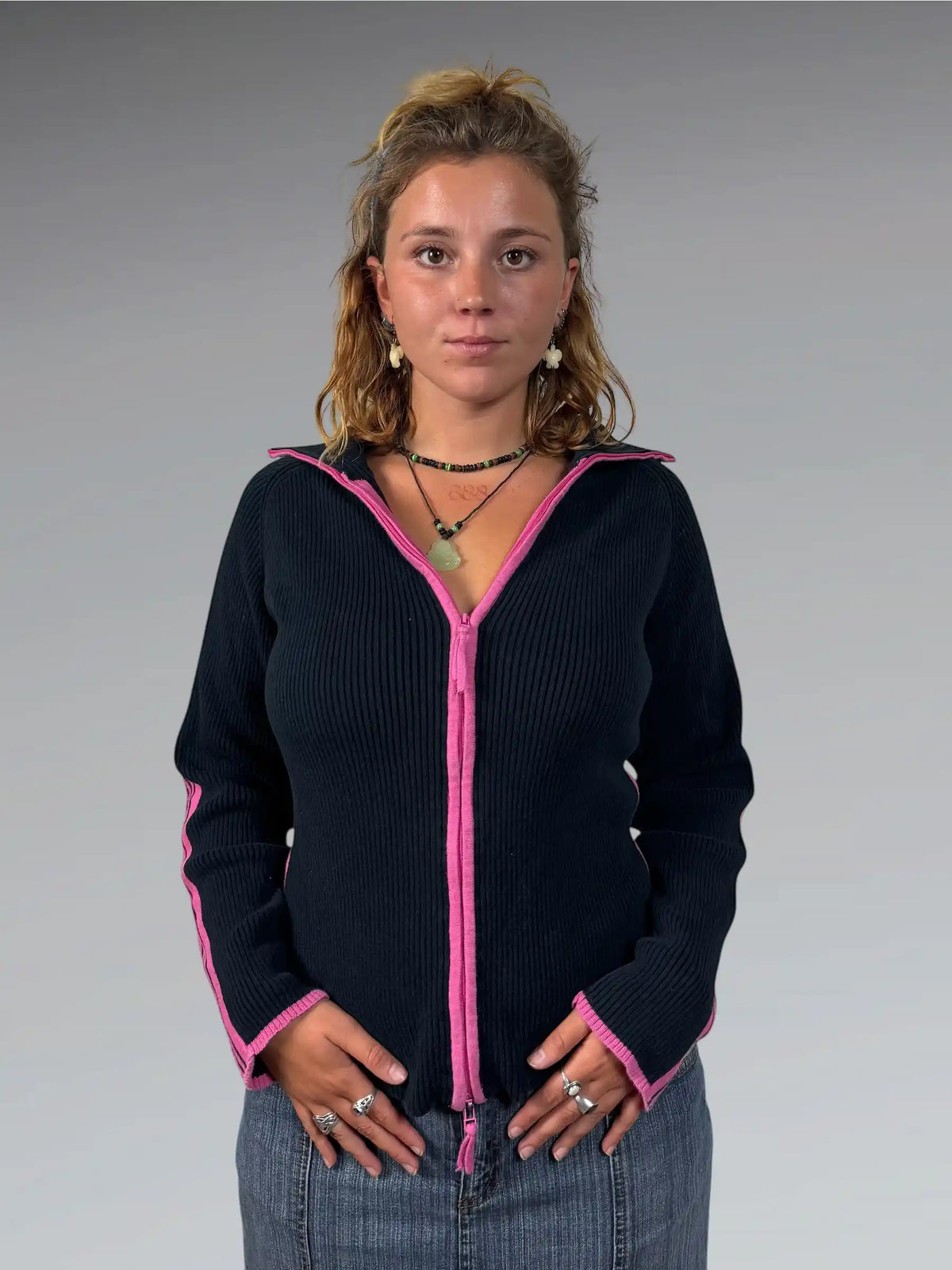 back view, Jana Black and Pink Striped Turtle Neck Sweater, vintage Y2K second hand piece
