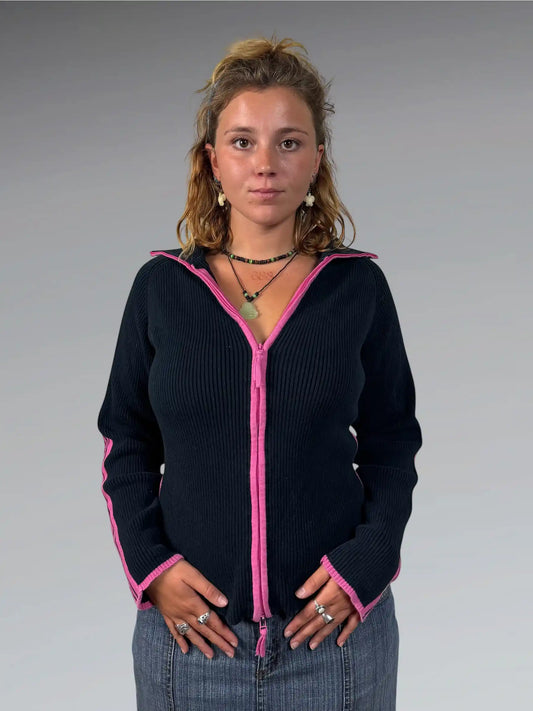 back view, Jana Black and Pink Striped Turtle Neck Sweater, vintage Y2K second hand piece