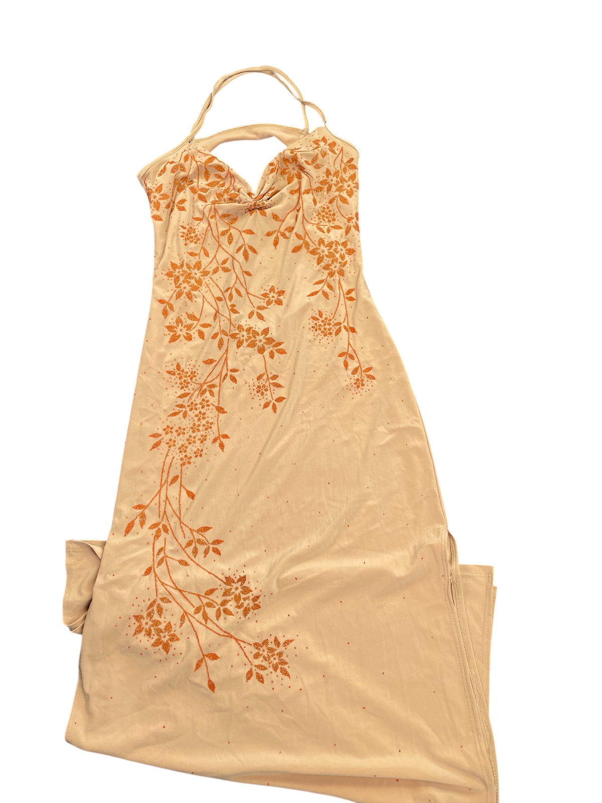 detail view, Sabora Yellow Floral Halter Maxi Dress, vintage Y2K second hand piece, image 6