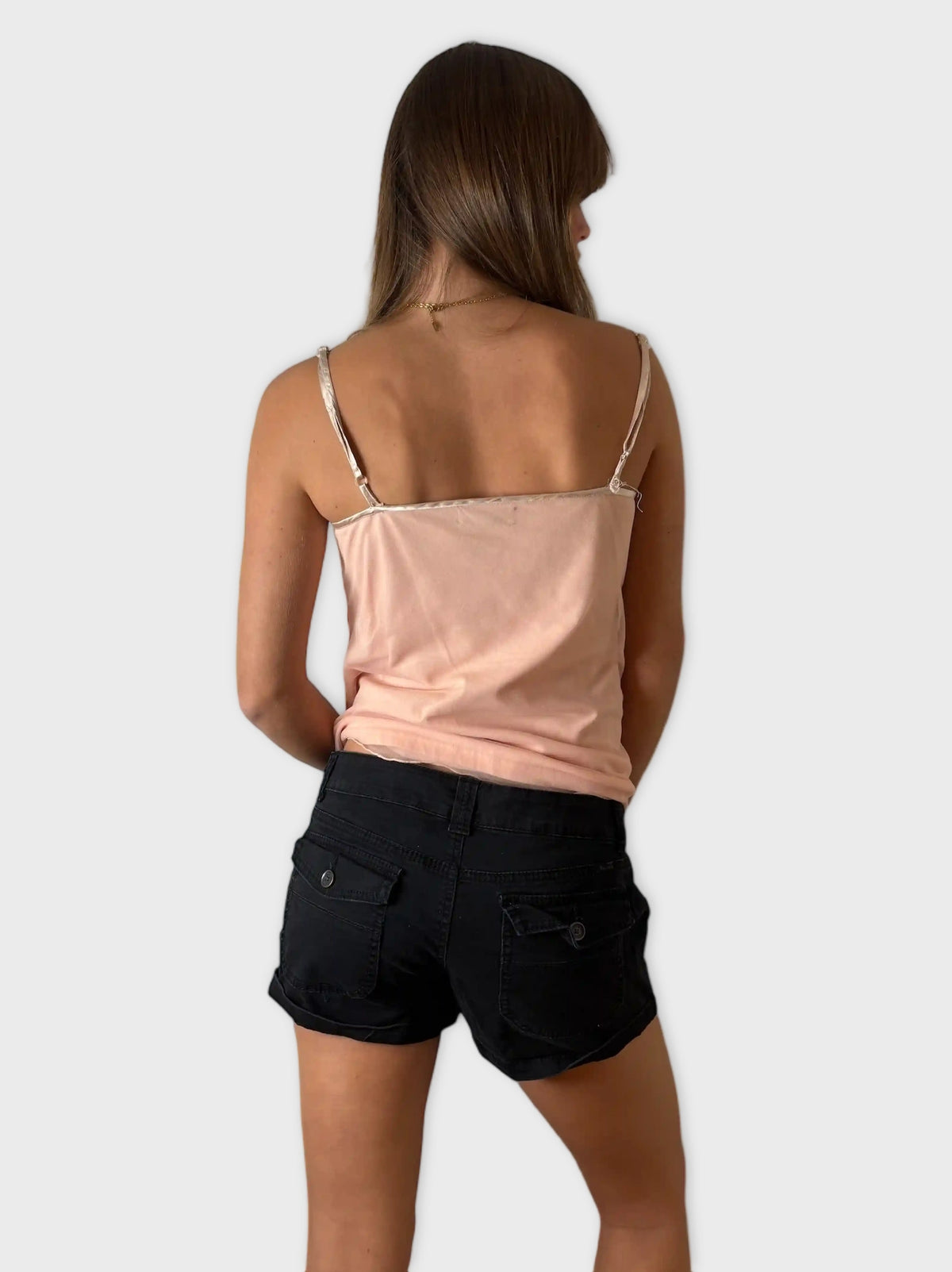 back view, UNIONBAY Union Bay Black Rolled Hem Pocket Hotpants, vintage Y2K second hand piece