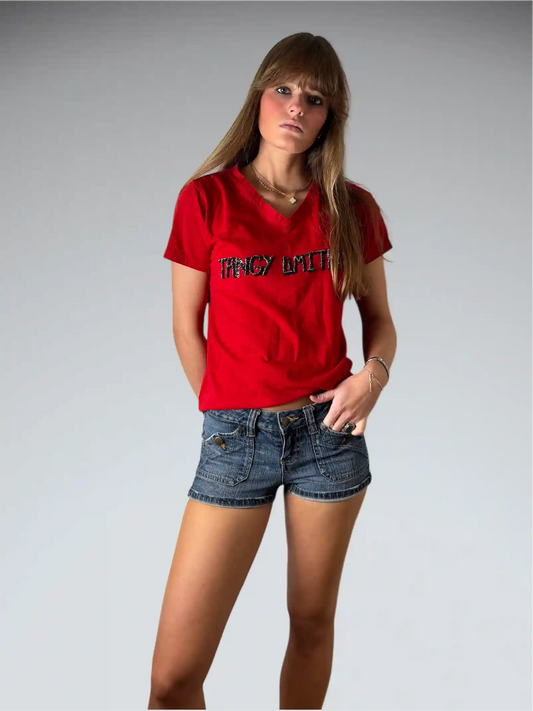 front view, ZD Light Wash Raw Hem Denim Hotpants, vintage Y2K second hand piece