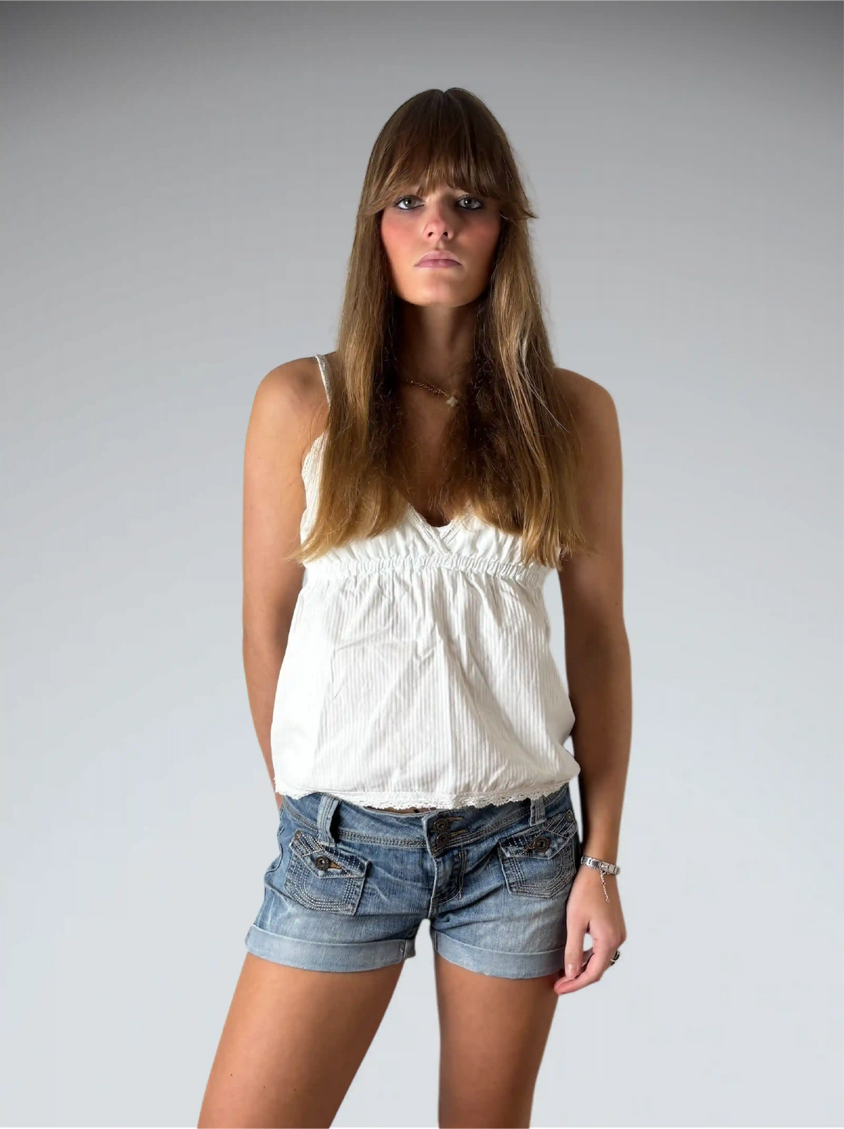 front view, Streetwear Society pocket style denim hotpants, vintage Y2K second hand piece