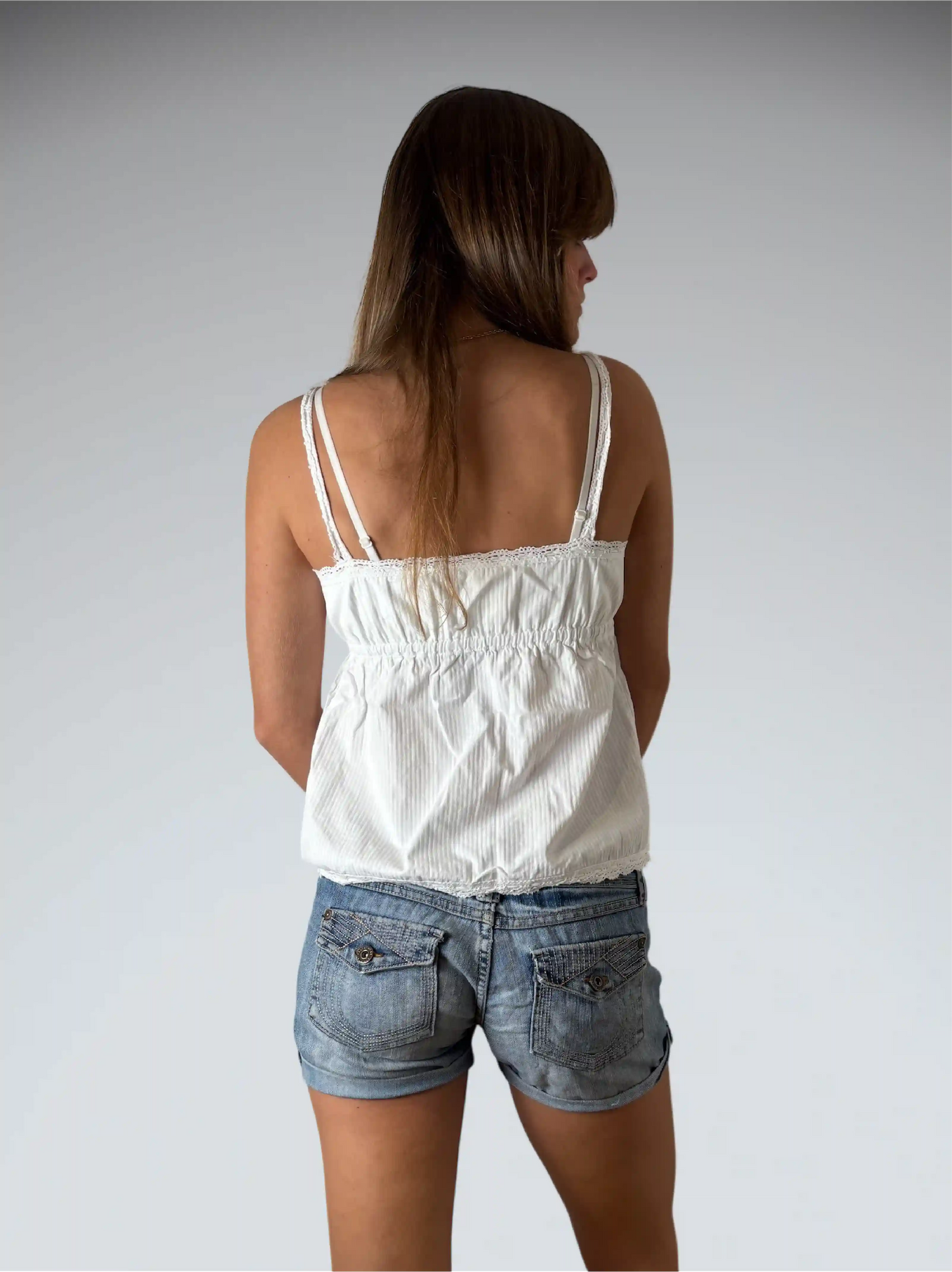 back view, Streetwear Society pocket style denim hotpants, vintage Y2K second hand piece