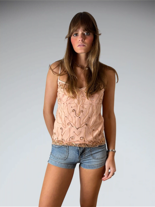front view, YMI washed denim hotpants, vintage Y2K second hand piece