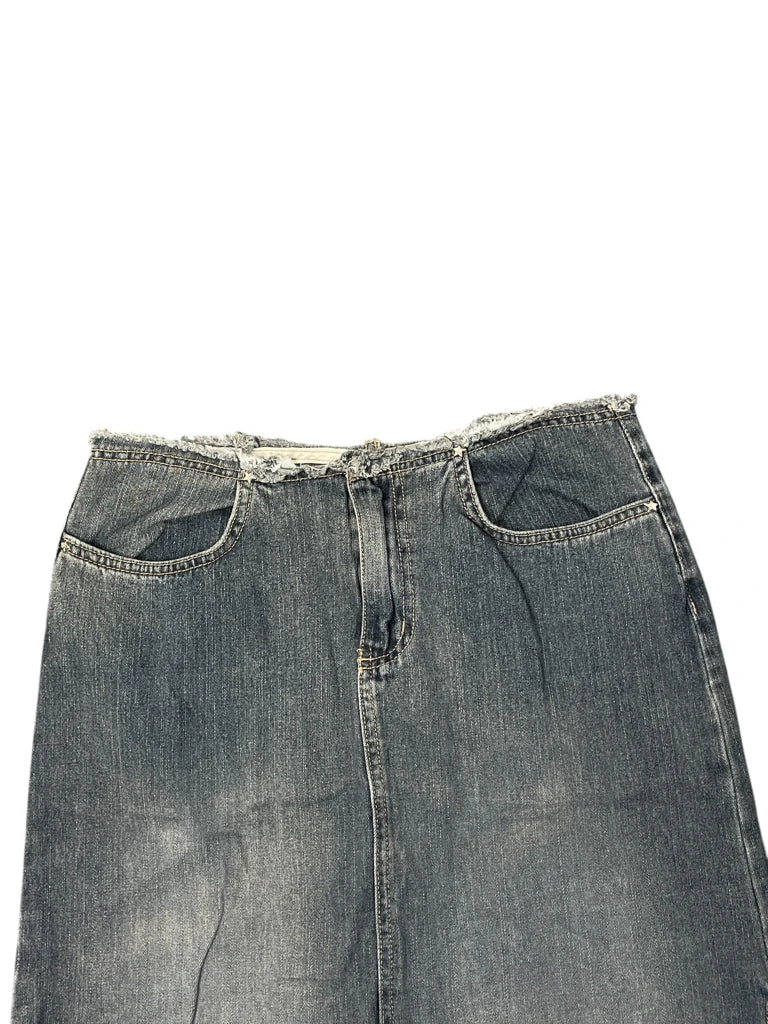 detail view, Bubblegum Vintage Faded Denim Maxi Skirt, vintage Y2K second hand piece, image 4