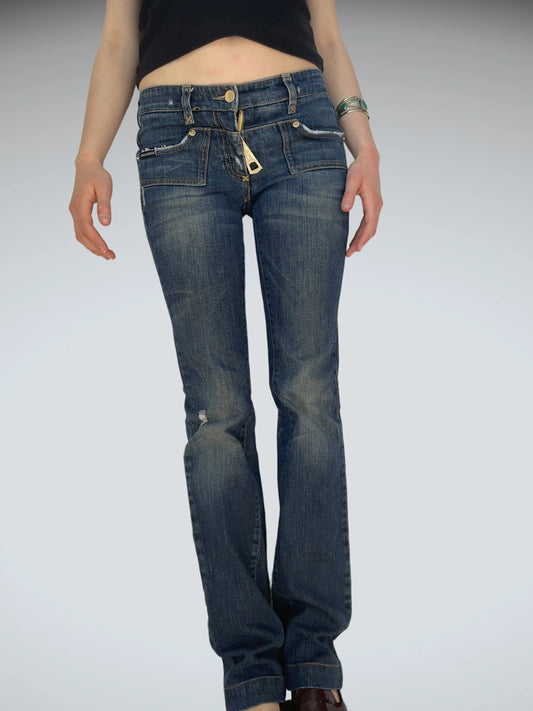 front view, Dolce & Gabbana Y2K Zip Detail D&G Low Rise Jeans, vintage Y2K second hand piece