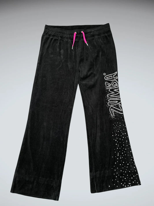 front view, Zumba Black Rhinestone Pants, vintage Y2K second hand piece