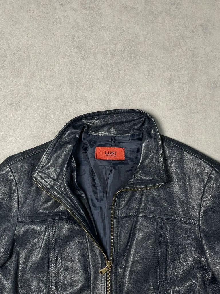 detail view, Lust Blue Jacket, vintage Y2K second hand piece