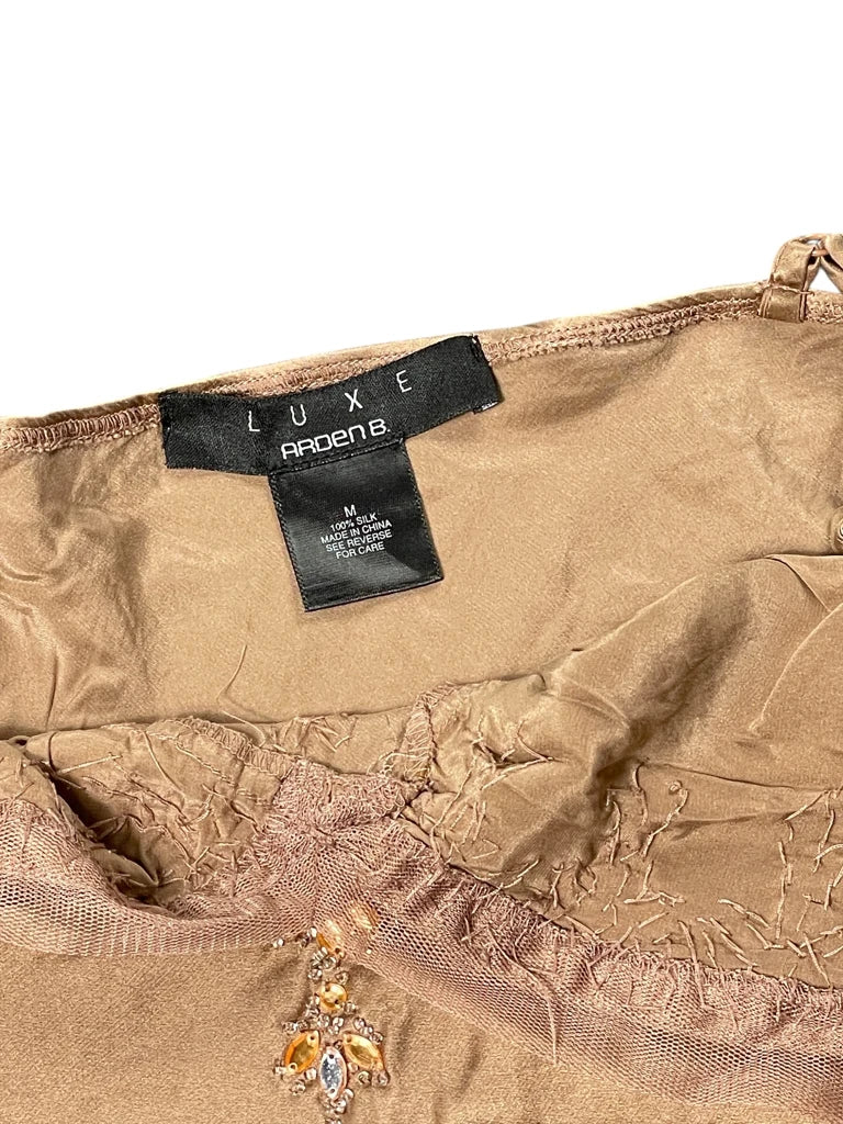 detail view, Luxe Golden Silk Crystal Trim Camisole, vintage Y2K second hand piece