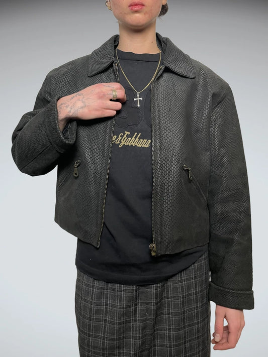 front view, Vera Pelle snake black jacket, vintage Y2K second hand piece