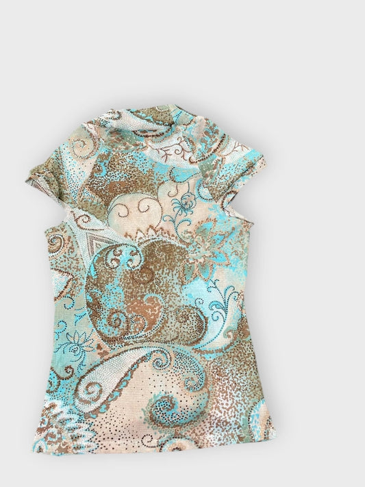 back view, Cleo Petites Earthtone Paisley Wrap Top, vintage Y2K second hand piece