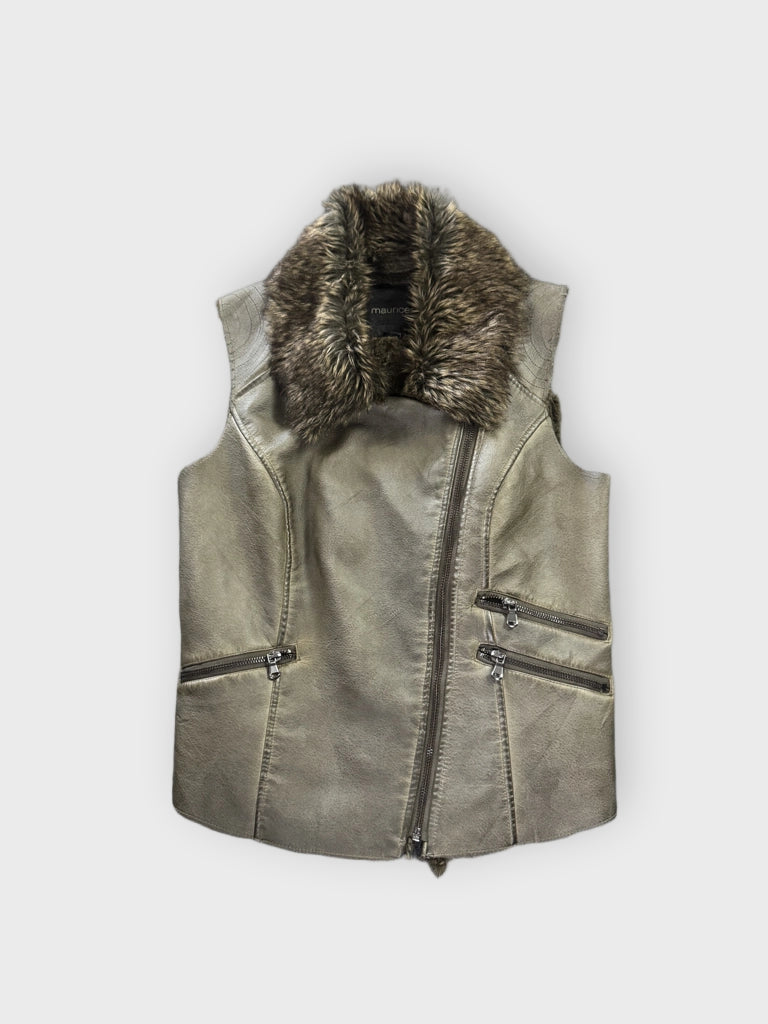 Maurices Faux Fur Collar Leather Vest Women (M)