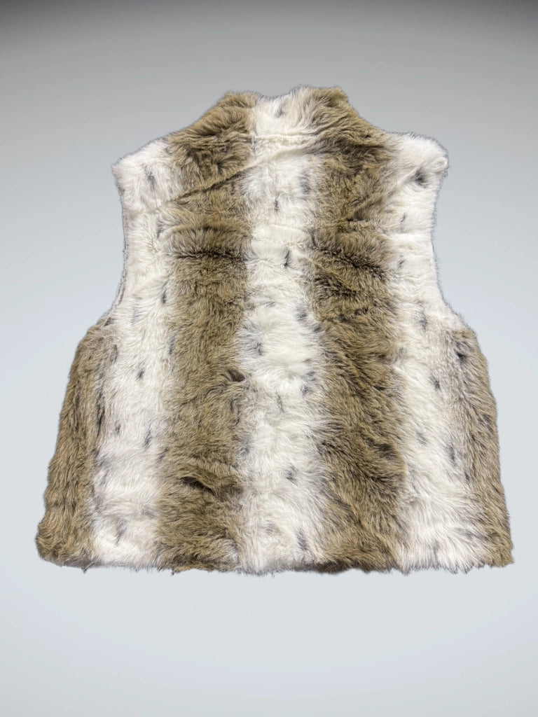 detail view, Vintage White Brown Faux Fur Vest Women, vintage Y2K second hand piece
