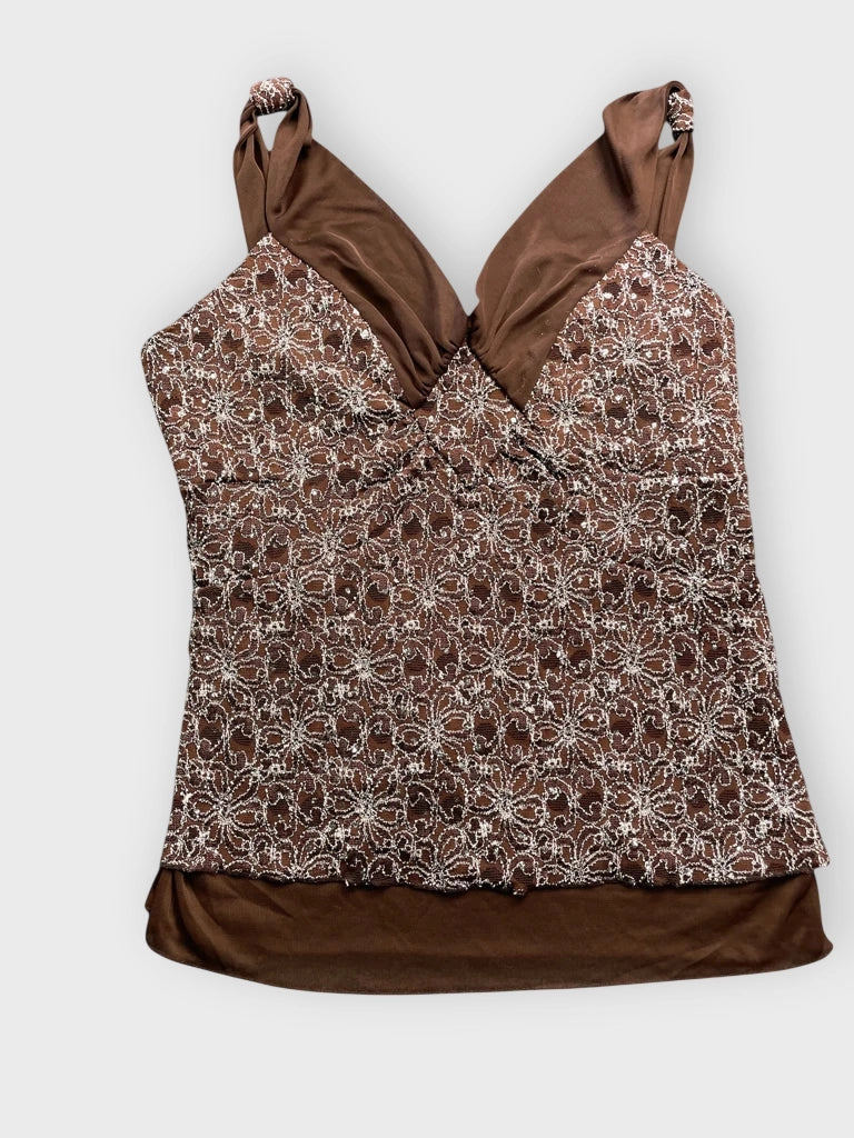Brown Shimmer Lace Overlay Top (M)