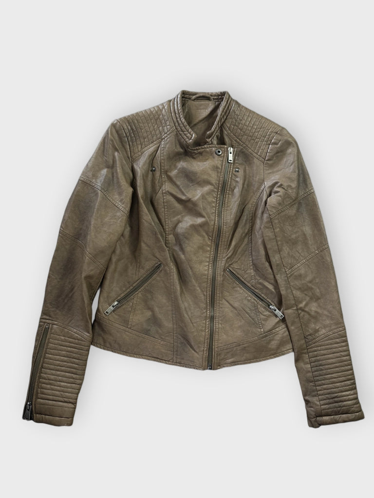 Vintage Brown Faux Leather Button Jacket Women (M)