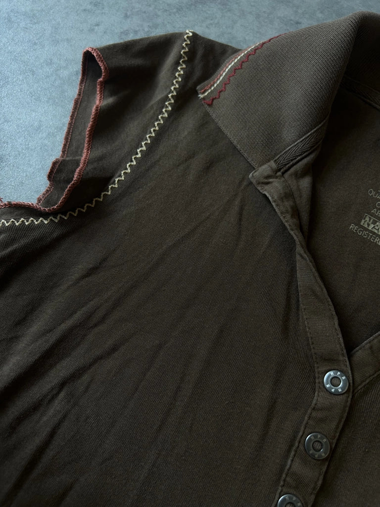 detail view, Napapuri Y2K Brown Collared Top, vintage Y2K second hand piece, image 5