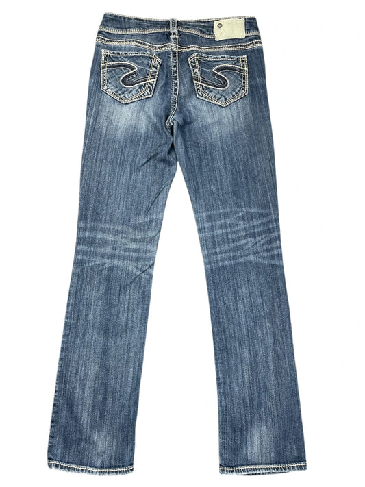 back view, Silver Jeans Medium Wash Bootcut Jeans with White Contrast Stitching, vintage Y2K second hand piece