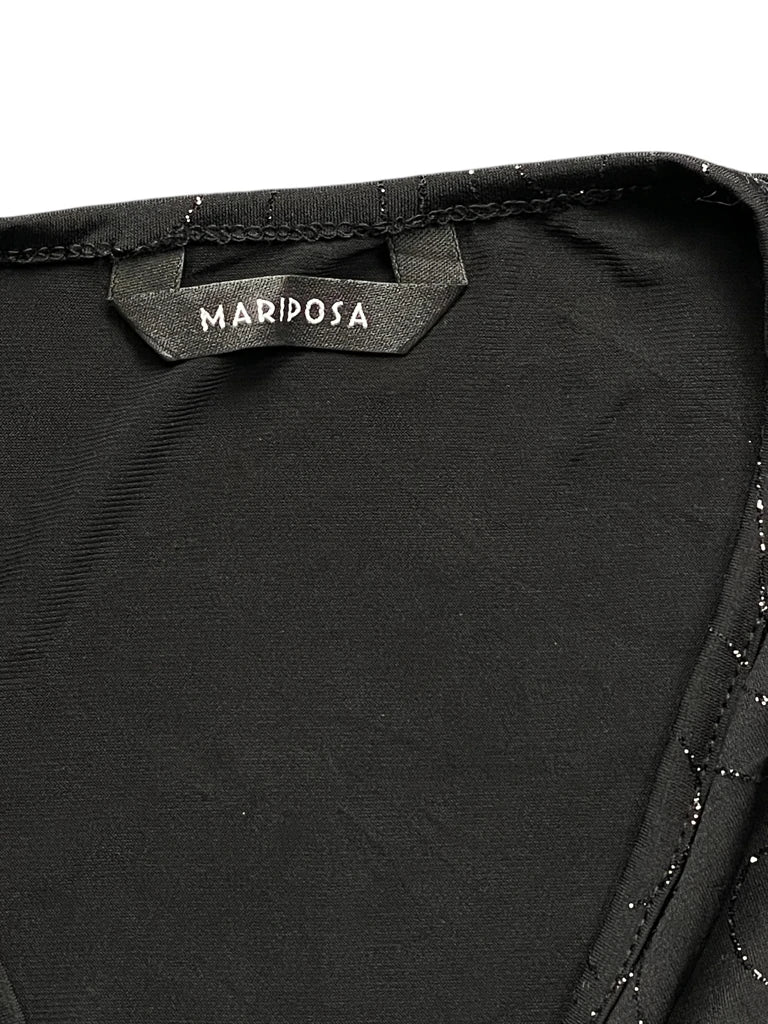 detail view, Maridosa Black Sparkle Asymmetrical Hem Dress Top, vintage Y2K second hand piece, image 5