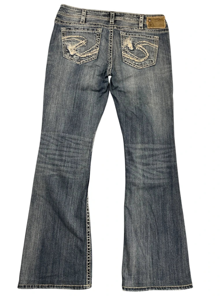 back view, Silver Jeans Distressed Flared Denim Jeans, vintage Y2K second hand piece