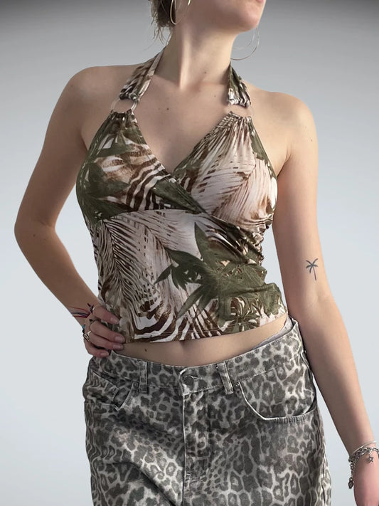 front view, leaf me alone – tropical cami, vintage Y2K second hand piece