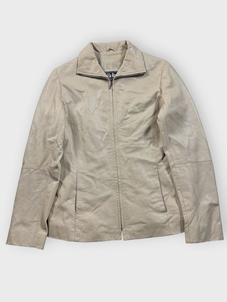front view, Via Reggio Beige Leather Jacket, vintage Y2K second hand piece