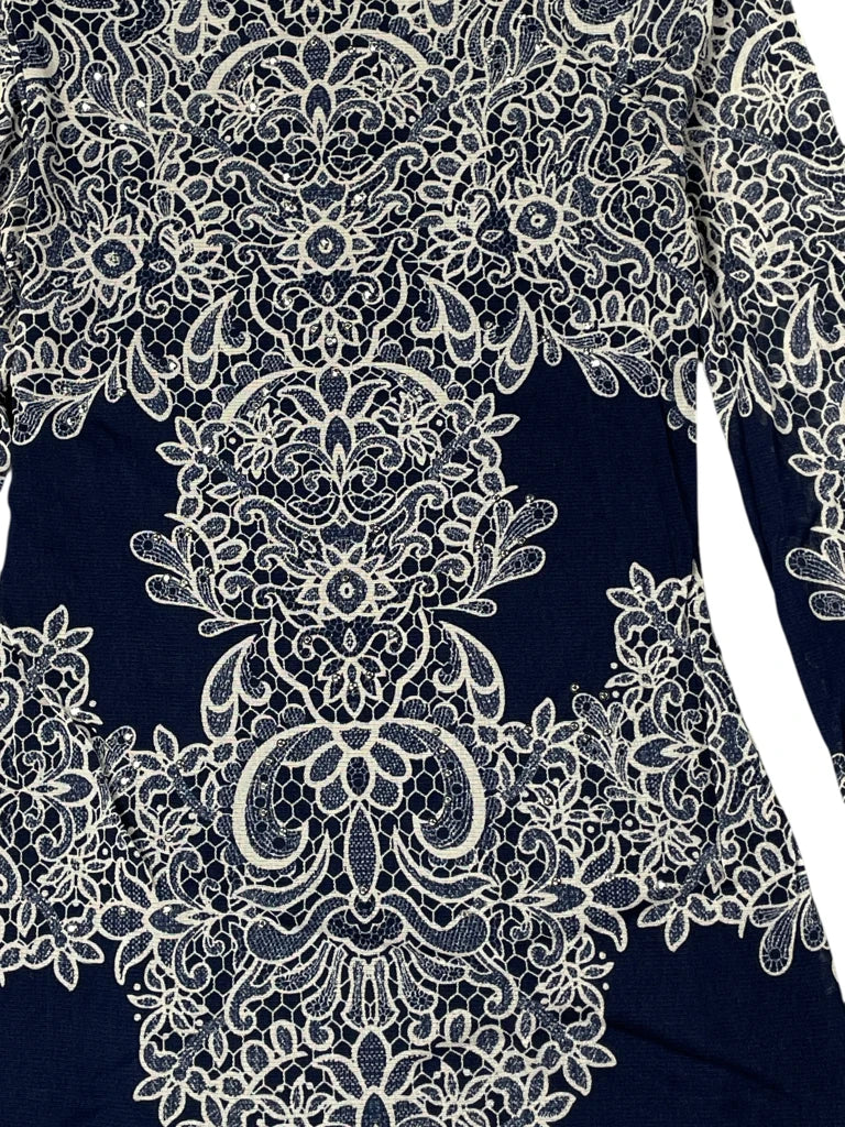 detail view, INC navy patterned dress top, vintage Y2K second hand piece, image 4